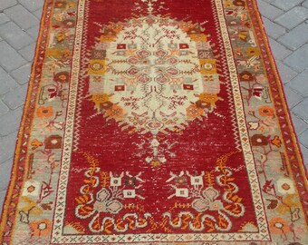 Oushak Area Rug//Turkish Handmade Vintage Rug//Floor Rug//Aztec Rug//Home And Office Decor Rug//Rugs//"3'3x6'2"feet//101x188cm//Turkish rug