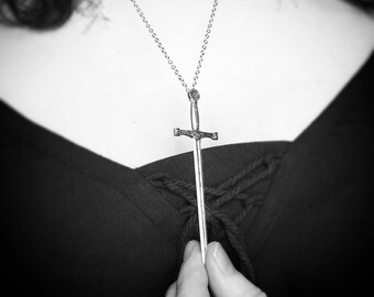 LONG SWORD NECKLACE weapon battle occult symbolism rapier swordplay witch tarot ace