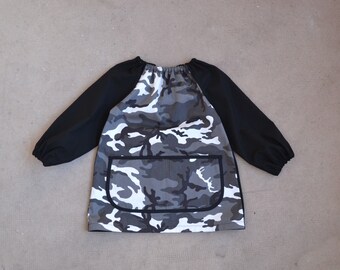 Boys 2-4 Years Camouflague Long Sleeve Art Smock 100% Cotton Black Grey White Painting Apron Tablier Garçon Maternelle Ecolier 2-4 Ans