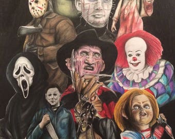 Classic horror print A4 pennywise, Freddy Kruger, Halloween, Chucky, scream, jeepers creepers, Texas chainsaw, exorcist, horror movie