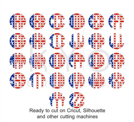 Download Circle Monogram Font svg cut files American Flag svg patter