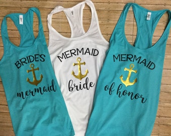 Mermaid Bachelorette Tanks Tops Mermaid Wedding Party Tanks