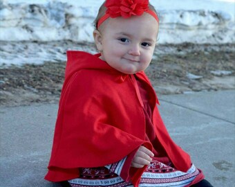 Baby girl's red hooded capelet - short cape - little red riding hood cape size 0-3 months