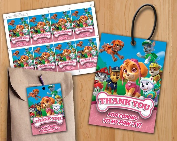 Paw Patrol Birthday Favor Tag INSTANT DOWNLOAD Paw Patrol