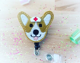 Vinyl Feltie Badge Reel - Welsh Corgi - Badge Holder - Retractable Badge Reel - ID Badge Clip - Nurse - RN Badge - Badge - Mysweetbadge