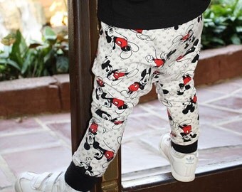baby mickey mouse harem pants, disney toddler leggings, unisex baby pants, cloth diaper pants, trendy baby clothes, toddler gift