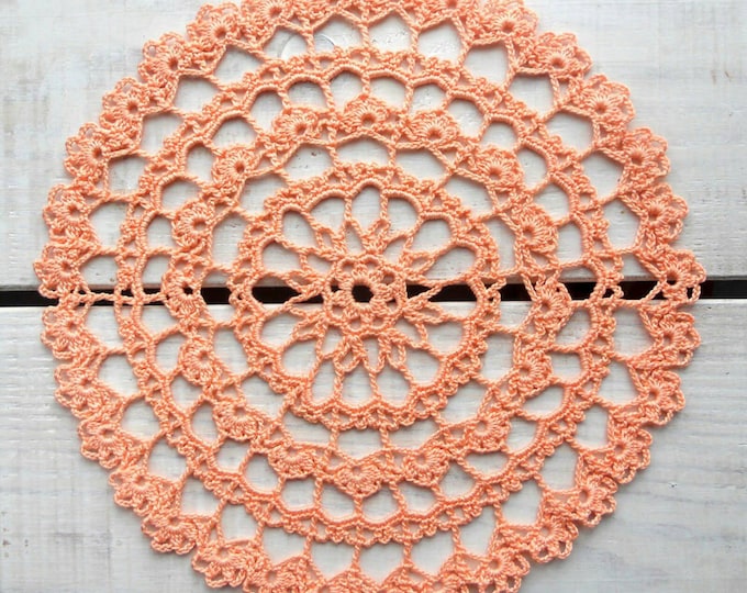 8 inch Crochet Doily, Handmade Pink Doily, Pink Lace Tablecloth, Pink Table Decor, Easter Gift, Pink Home Decor, Gift for Her, Pink