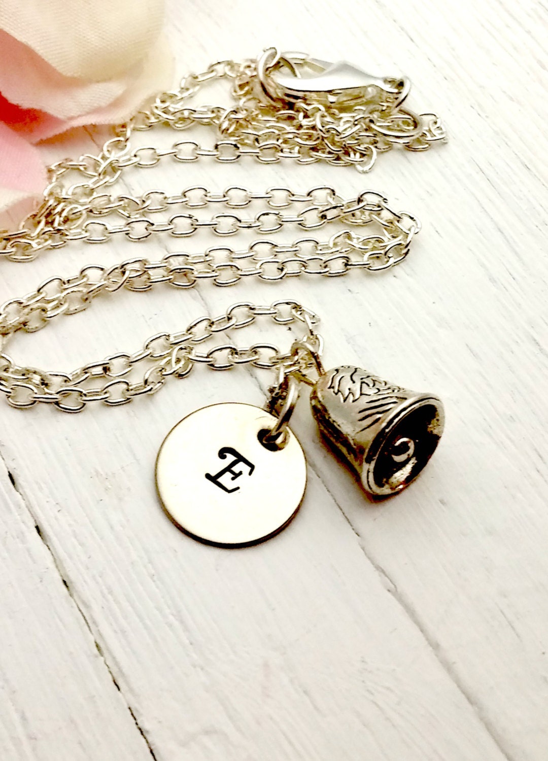 Hand Stamped, Silver, Bell Necklace, Personalized