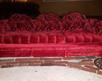 Incredible Mid-Century Sofa Red Velvet Cushions look like Hands Holding You! Far out Red Color Cool Original Cushions Mintish Condition