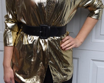 Vintage 1980s 1970s Gold Glam Blazer Disco Made in The USA