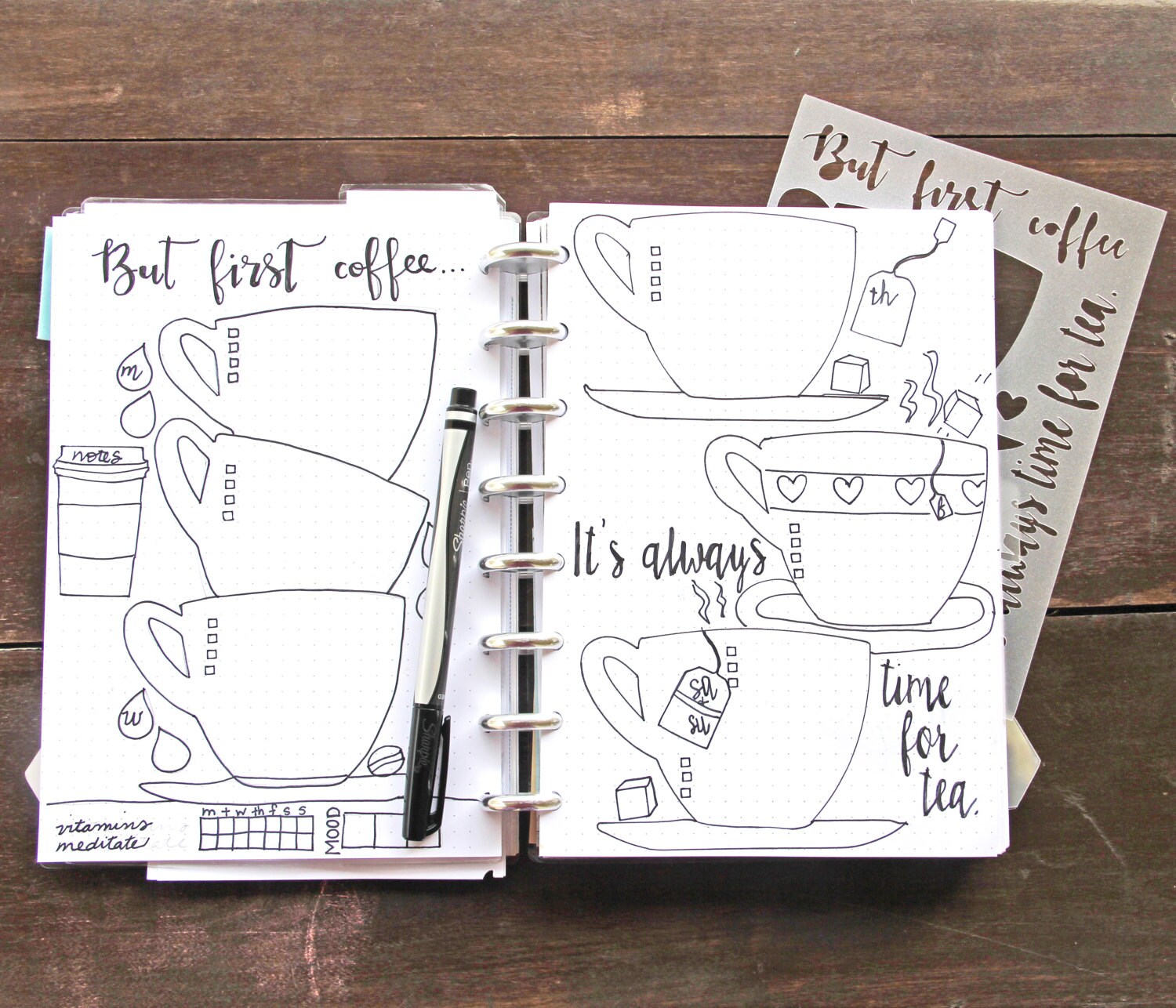 Coffee or Tea Bullet Point Journal Stencil Fits 5X8 journals