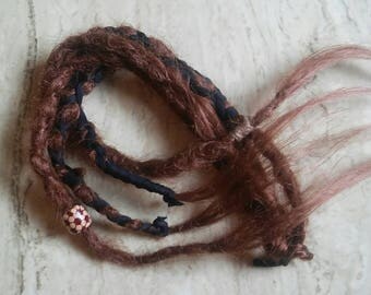 knotty JUNK DREADS Set of decorated brown synthetic dreadlocks / brown interlocked super knotty DreadLocks / brown handmade Dread extensions