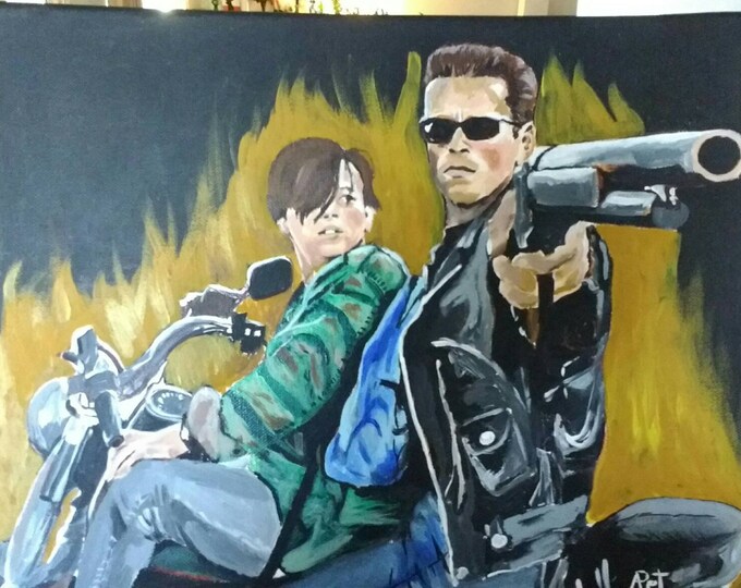Acrylic painting, painting on canvas, terminator, judgment day, Arnie, small painting, fanart, art, ready to ship, free shipping within US