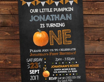 Little Pumpkin One Blue For Boy's - Pumpkin 1st Birthday Invitation Blue Boy's - Fall First Invitation - PDF Editable #DPI89ONE