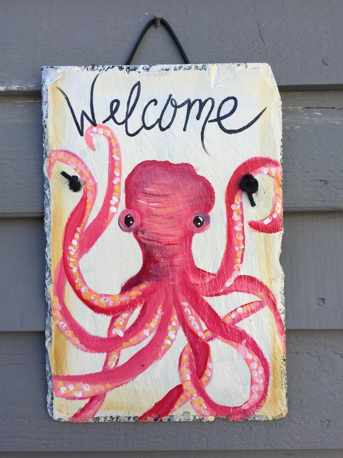 octopus slate welcome sign, 12 x 8 painted slate, coastal decor octopus slate welcome sign, 12 x 8 painted slate, coastal decor