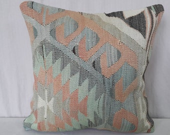 Kilim Pillow, Cushion Cover, 1'3"1'3" Feet 40cm ×40cm, Decorative Pillow, Kilim Cushion, Pillow Cover, Throw Pillow, Tribal Pillow, Turkish