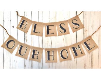 Bless Our Home Banner | Bless Our Home Sign | Rustic Home Decor | Burlap Home Banner | Bless Our Home Wall Decor