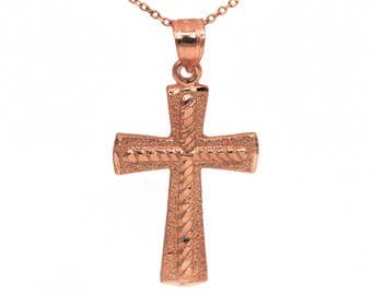 14k Rose Gold Cross Necklace Pendant