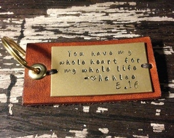 Leather Keychain Personalized, Leather Key Fob, Hand-stamped Key Ring, Gift Under 25, Favorite Quote Keychain, Gift for her, Gift for him