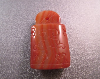 Tibetan Red Sardonyx Agate Longevity Amulet Pendant 1pc