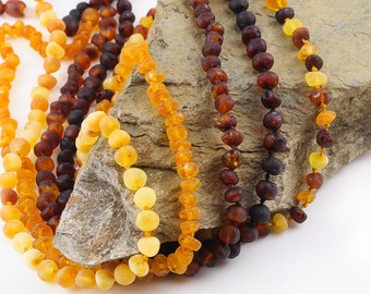 Family Amber Necklace's | Unpolished Amber Necklace | Raw Amber Necklace | Adults Teenagers Kids Necklace | Choose your color