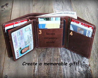 Father's Day Gift - Father's Gift for him - Trifold Mens Wallet - Personalized Mens Wallet - Gift for Dad - Leather Mens Wallet -Toffee 7133