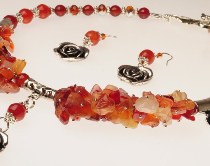 Set of necklace and earrings carnelian choker a gift for Christmas, New Year, Valentine's Day beautiful woman classy gift for his birthday