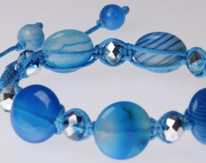 Blue agate bracelet talisman amulet Blue amulet bracelet female gift Christmas New Year Valentine Day stylish blue gift woman