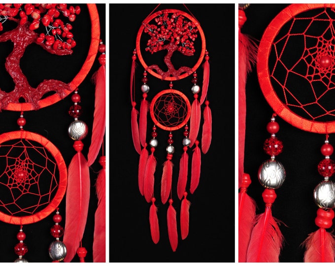Red Dream Catcher, Tree of life Dreamcatcher, red coral Dream сatcher, red dreamcatchers,decor handmade, Coral, gift birthday, red present