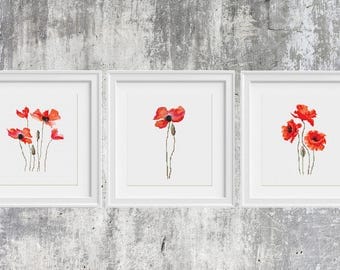 Poppies Cross Stitch Pattern Watercolor Flower Set 3 in 1 Poppy Modern Wall Art, Counted Chart Birthday Diy Gift Floral Modern Embroidery