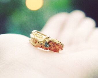 Raw crystal Ring, Raw Emerald Ring, Raw Sterling Silver Ring, Raw Ring, wizard of oz ring, gold plate, Boho Ring, Boho Jewelry, healing ring