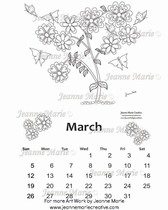 Coloring Calendar 2017 January February March by ArtbyJeanneMarie