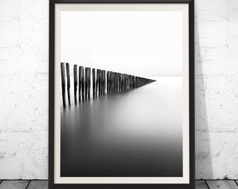 Coastal Wall Art, Beach Wall Art, Ocean Wall Decor, Sea Wall Art, Bridge Wall Art, Waves Wall Art, Wall Decor, Black and White Wall Art