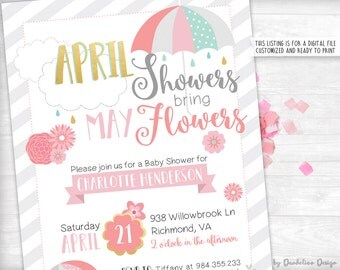 April Showers Bring May Flowers Baby Shower Invitation Printable