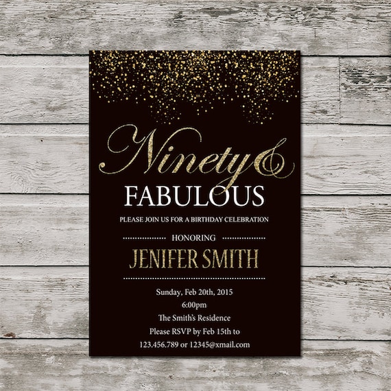 90th Birthday Invitation For Women PRINTABLE Ninety And