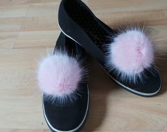Pair of Pom Pom Shoe Clips Pink Mink Faux Fur 4" / 10 cm pom pom