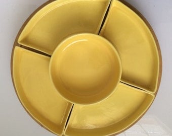 Vintage Yellow Serving/Snack Tray Set - Rotating Lazy Susan Bar & Kitchenware (6 pc)