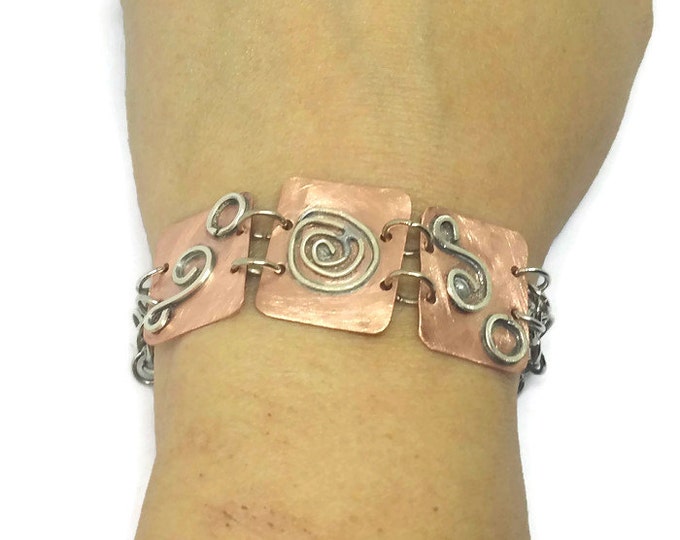 Mixed Metal Copper and Sterling Silver Bracelet, Adjustable Bracelet, Unique Birthday Gift, Gift for Her