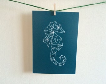Geometric Seahorse Postcard Print - Teal