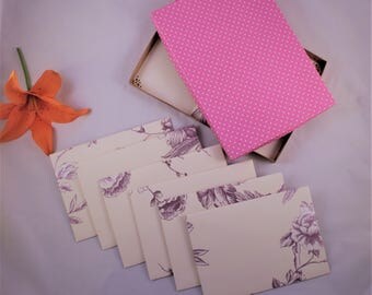 Letter Writing Stationery Set purple, cream floral envelopes, boxed gift set of 6 or 10, writing paper, gift for her, wedding, birthday
