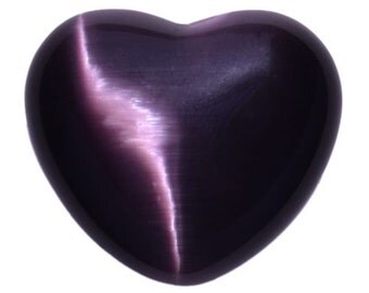 Large Dark Purple Cats Eye Puffy Heart Viber Optic Hand Carved With Free Pouch