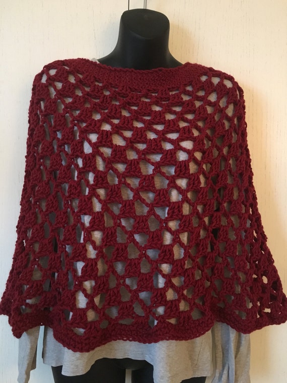 Dark Red Crocheted Shawl