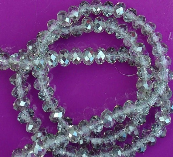 Strand 6mm Grey Crystal Beads Gray Rondelle 99pcs by beadyfindings