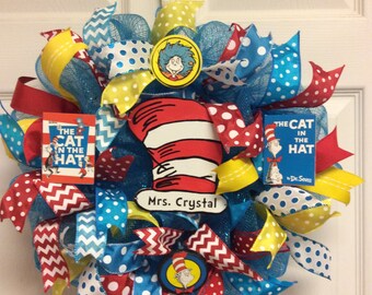 Dr. Seuss Wreath- Mini, Teacher Wreath-Mini, Cat in the Hat Wreath-mini, Classroom Wreath-Mini, School Wreath-Mini, Classroom decor