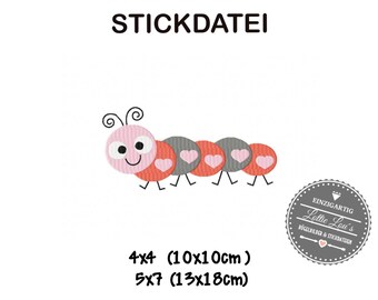 Embroidery design embroidery file LOVEBUG catapiler Valentines Day 4 x 4 5 x 7