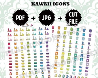 SALE 25% OFF/ Printable Kawaii Home icons/kawaii planner icons /kawaii icons printable stickers /functional stickers / icons / chores icons
