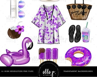 Pool Party Clipart Bundle / Summer Themed Clipart / Summer Clipart / Vacation Clipart / Fashion Clipart by Elle P. Studio