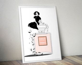 Happy Chanel-illustration of fashion for women special, poster, print, fashion illustration, drawing, drawing, prints