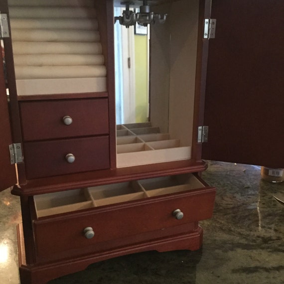 Large Upright Wood Jewelry Box Vintage