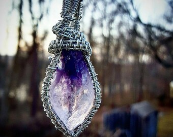 Unakite stone pendant wire wrapped necklace unique nature